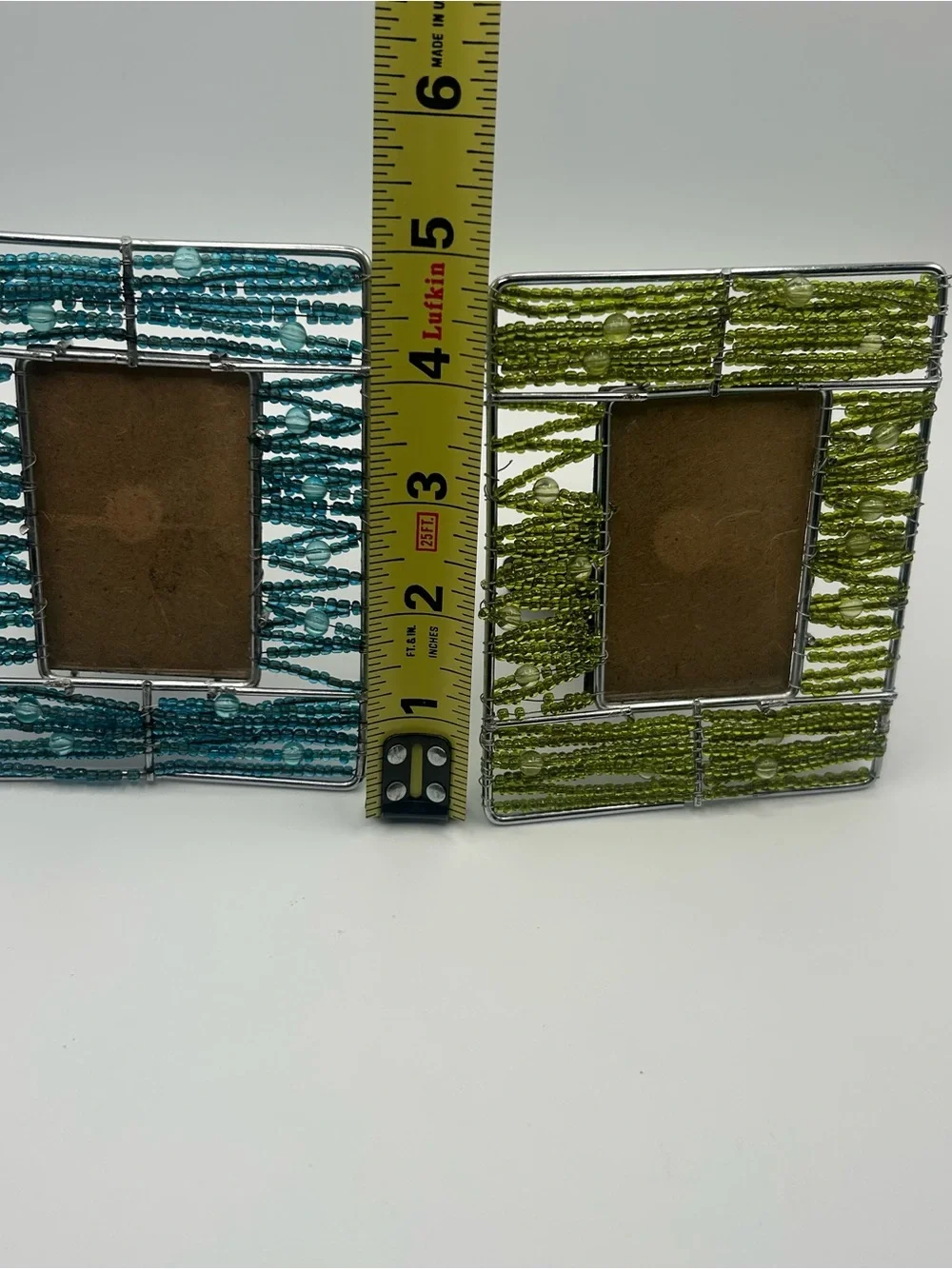 Vintage 90s Pier 1 Beaded Wire Photo Frames Set of 2 - Green /Teal Boho Eclectic